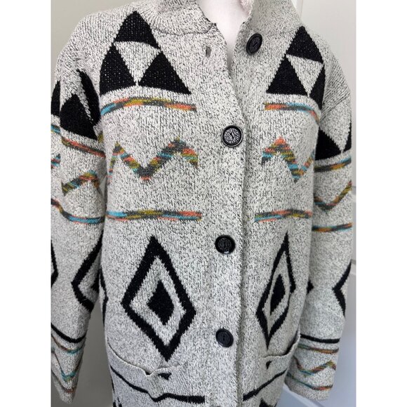 Northern Angel Hooded Cardigan Sweater L Acrylic Geometric Pattern Black/White - Picture 6 of 16